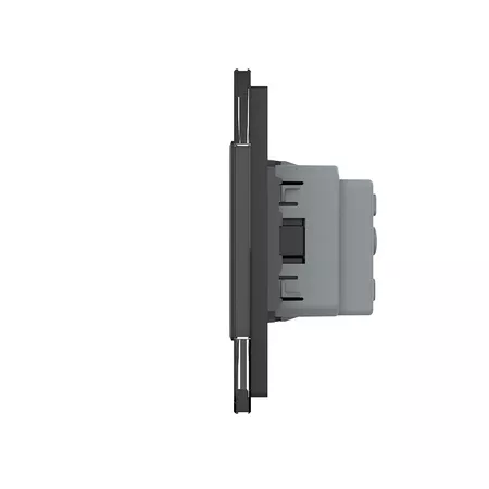 Одноклавишный импульсный сенсорный выключатель с двойной розеткой (1-0-0) чёрный