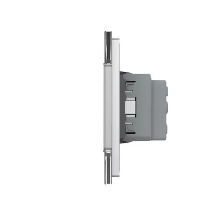 Двухклавишный сенсорный выключатель с розеткой (2-0) серый